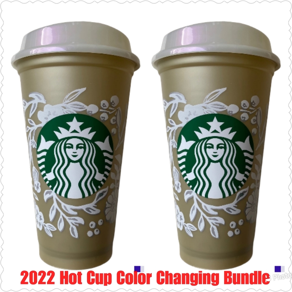 Lot of 2 Starbucks Christmas Color Changing Reusable Hot Cup